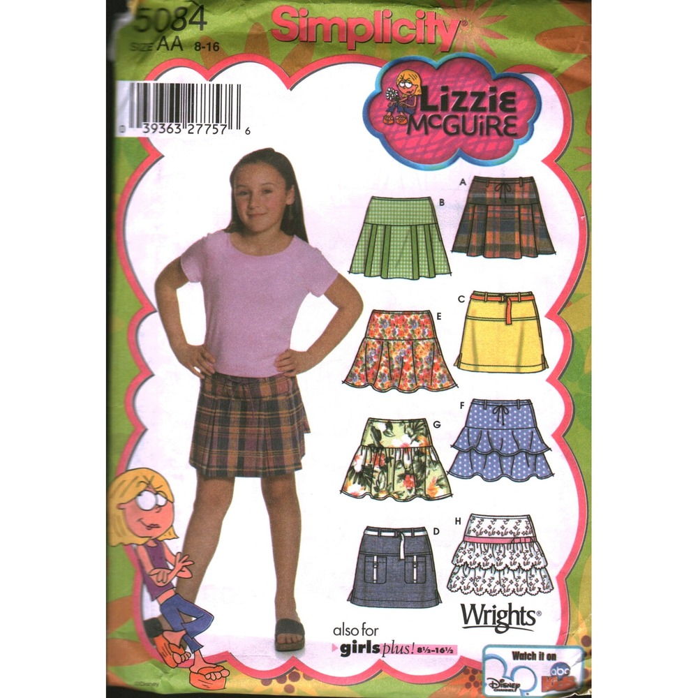 Simplicity 5084 Lizzie McGuire Girls Mini Skirt Sewing Pattern Size 8-16 Plus